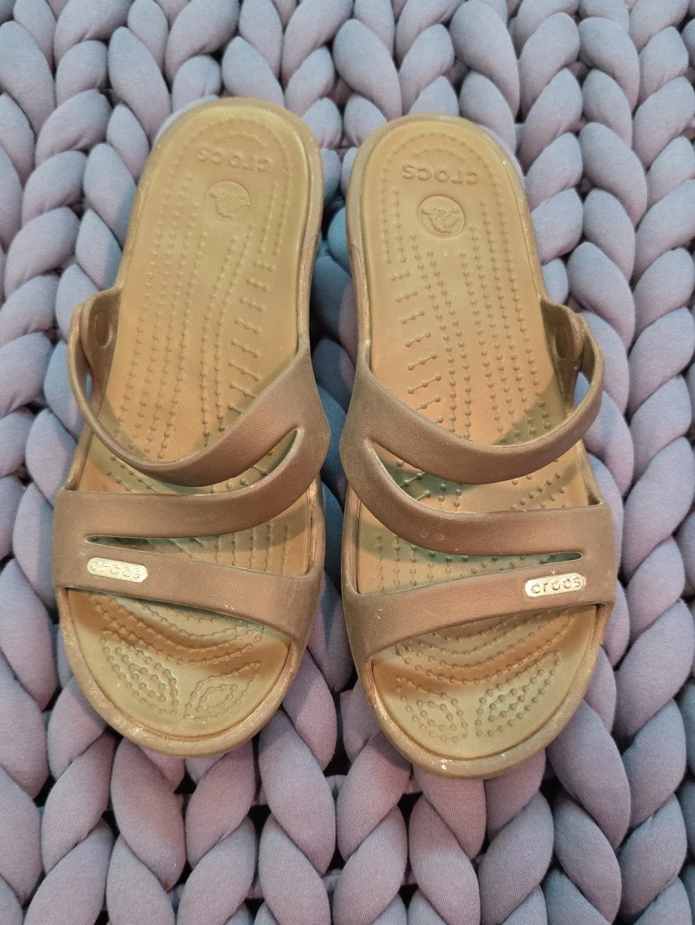 CROCS Women’s Brown Dual-Strap Slide Sandals